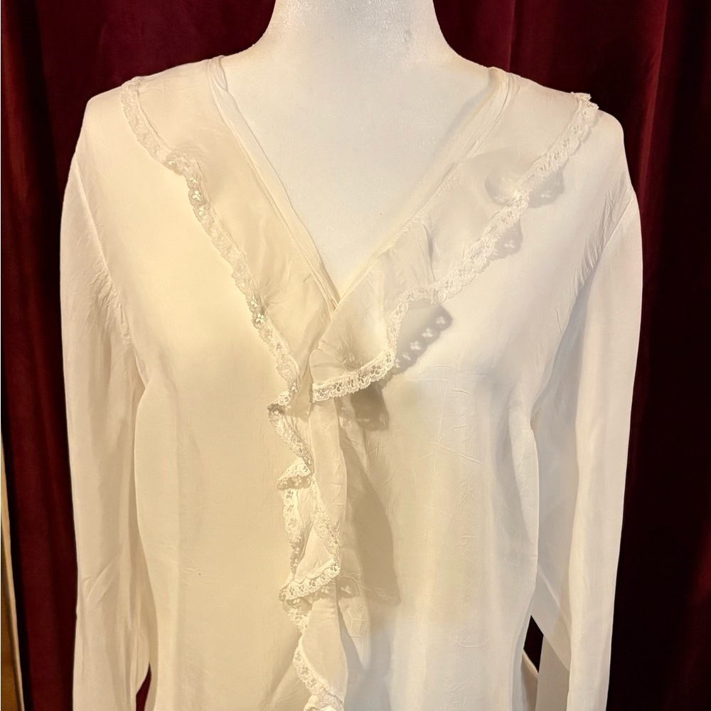 Johnny Was Elegant White Ruffled Women's Top